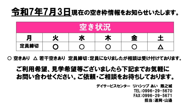 7月空き状況
