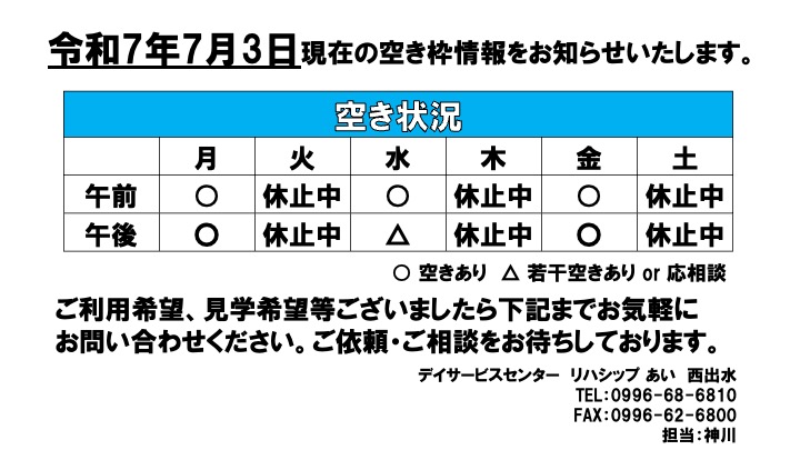 7月空き状況