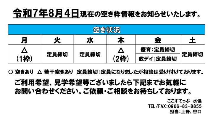 8月空き状況